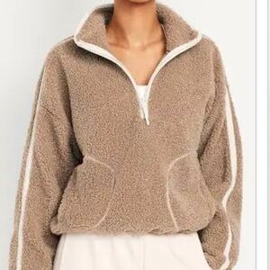 Old Navy Women's Tan/Brown Sherpa Quarter Zip Loose Jacket Pullover Size XXL